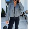 imagechouyatou Womens Double Breasted Cropped Wool Blazer Casual Lapel Short Wool Pea Coat with PocketsDark Gray