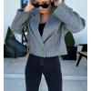 imagechouyatou Womens Double Breasted Cropped Wool Blazer Casual Lapel Short Wool Pea Coat with PocketsDark Gray