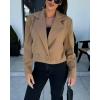 imagechouyatou Womens Double Breasted Cropped Wool Blazer Casual Lapel Short Wool Pea Coat with PocketsKhaki