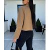 imagechouyatou Womens Double Breasted Cropped Wool Blazer Casual Lapel Short Wool Pea Coat with PocketsKhaki