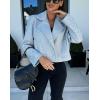imagechouyatou Womens Double Breasted Cropped Wool Blazer Casual Lapel Short Wool Pea Coat with PocketsLight Gray