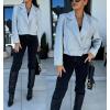 imagechouyatou Womens Double Breasted Cropped Wool Blazer Casual Lapel Short Wool Pea Coat with PocketsLight Gray
