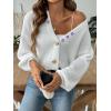 imagechouyatou Womens Floral Embroidered Cropped Cardigans VNeck Button Down Short Cardigan SweatersWhite
