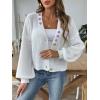 imagechouyatou Womens Floral Embroidered Cropped Cardigans VNeck Button Down Short Cardigan SweatersWhite