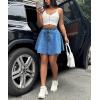 imagechouyatou Womens High Waisted Denim Button Down Mini Skirt Cute ALine Skater Short Jean SkirtBlue