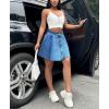 imagechouyatou Womens High Waisted Denim Button Down Mini Skirt Cute ALine Skater Short Jean SkirtBlue