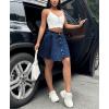 imagechouyatou Womens High Waisted Denim Button Down Mini Skirt Cute ALine Skater Short Jean SkirtDark Blue