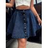 imagechouyatou Womens High Waisted Denim Button Down Mini Skirt Cute ALine Skater Short Jean SkirtDark Blue