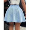 imagechouyatou Womens High Waisted Denim Button Down Mini Skirt Cute ALine Skater Short Jean SkirtLight Blue