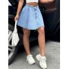 imagechouyatou Womens High Waisted Denim Button Down Mini Skirt Cute ALine Skater Short Jean SkirtLight Blue