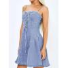 imagechouyatou Womens Sexy Spaghetti Strap Denim Dress Pleated LaceUp Party Club Mini Jean DressLight Blue