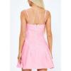 imagechouyatou Womens Sexy Spaghetti Strap Denim Dress Pleated LaceUp Party Club Mini Jean DressPink