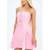 imagechouyatou Womens Sexy Spaghetti Strap Denim Dress Pleated LaceUp Party Club Mini Jean DressPink