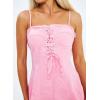 imagechouyatou Womens Sexy Spaghetti Strap Denim Dress Pleated LaceUp Party Club Mini Jean DressPink