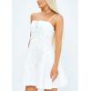 imagechouyatou Womens Sexy Spaghetti Strap Denim Dress Pleated LaceUp Party Club Mini Jean DressWhite