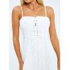 imagechouyatou Womens Sexy Spaghetti Strap Denim Dress Pleated LaceUp Party Club Mini Jean DressWhite