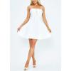 imagechouyatou Womens Sexy Spaghetti Strap Denim Dress Pleated LaceUp Party Club Mini Jean DressWhite