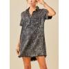 imagechouyatou Womens Short Cuffed Sleeve Washed Denim Dress Loose VNeck Collared Mini Jean Shirt DressBlack