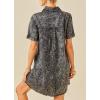 imagechouyatou Womens Short Cuffed Sleeve Washed Denim Dress Loose VNeck Collared Mini Jean Shirt DressBlack
