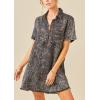 imagechouyatou Womens Short Cuffed Sleeve Washed Denim Dress Loose VNeck Collared Mini Jean Shirt DressBlack