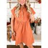 imagechouyatou Womens Summer Button Down Shirt Dress Casual VNeck Pleated Cotton Short Tunic DressOrange