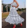 imagechouyatou Womens Summer Floral Print 2 Piece Outfits Spaghetti Strap Crop Top ampamp Ruffle Swing Long Skirt SetWhite