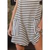 imagechouyatou Womens Summer Knitted Short Overalls Striped Romper Shorts Loose Casual Loungewear with PocketsBlack