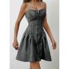imagechouyatou Womens Summer Spaghetti Strap Mini Denim Dress Sleeveless Party Club Dress Jean SundressBlack