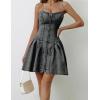 imagechouyatou Womens Summer Spaghetti Strap Mini Denim Dress Sleeveless Party Club Dress Jean SundressBlack