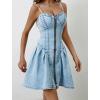 imagechouyatou Womens Summer Spaghetti Strap Mini Denim Dress Sleeveless Party Club Dress Jean SundressLight Blue