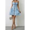 imagechouyatou Womens Summer Spaghetti Strap Mini Denim Dress Sleeveless Party Club Dress Jean SundressLight Blue