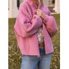 imagechouyatou Womens Winter Casual Wool Blend Crop Trench Coat Stand Collar Button Down Loose Short JacketPink