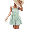 imagechouyatou Women Summer Striped Printed Spaghetti Strap Tank Dress Beach Flowy Ruffle Mini Short SundressGreen