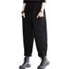 imagechouyatou Women Winter Warm Padded Quilted Pants Wide Leg Down Cotton Pants Thicker Harem Trousers with PocketsBlack