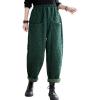 imagechouyatou Women Winter Warm Padded Quilted Pants Wide Leg Down Cotton Pants Thicker Harem Trousers with PocketsGreen
