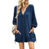 imagechouyatou Womens 34 Sleeve Wide Leg Summer Rompers Shorts Loose Fit Cute Casual JumpsuitsNavy Blue