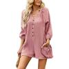 imagechouyatou Womens 34 Sleeve Wide Leg Summer Rompers Shorts Loose Fit Cute Casual JumpsuitsPink