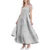 imagechouyatou Womens Color Block Striped Smocked Maxi Dress Sexy Spaghetti Strap Tiered Flowy Beach Maxi DressBlack
