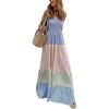 imagechouyatou Womens Color Block Striped Smocked Maxi Dress Sexy Spaghetti Strap Tiered Flowy Beach Maxi DressBlue