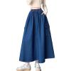 imagechouyatou Womens Cute Elastic High Waist Swing Jean Skirt A Line Long Midi Flare Denim Skirt with PocketsDark Blue