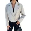imagechouyatou Womens Double Breasted Cropped Wool Blazer Casual Lapel Short Wool Pea Coat with PocketsApricot