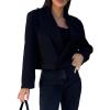 imagechouyatou Womens Double Breasted Cropped Wool Blazer Casual Lapel Short Wool Pea Coat with PocketsBlack