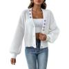 imagechouyatou Womens Floral Embroidered Cropped Cardigans VNeck Button Down Short Cardigan SweatersWhite