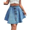 imagechouyatou Womens High Waisted Denim Button Down Mini Skirt Cute ALine Skater Short Jean SkirtBlue