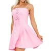imagechouyatou Womens Sexy Spaghetti Strap Denim Dress Pleated LaceUp Party Club Mini Jean DressPink