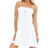 imagechouyatou Womens Sexy Spaghetti Strap Denim Dress Pleated LaceUp Party Club Mini Jean DressWhite