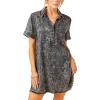 imagechouyatou Womens Short Cuffed Sleeve Washed Denim Dress Loose VNeck Collared Mini Jean Shirt DressBlack