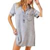 imagechouyatou Womens Short Cuffed Sleeve Washed Denim Dress Loose VNeck Collared Mini Jean Shirt DressLight Blue