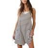 imagechouyatou Womens Summer Knitted Short Overalls Striped Romper Shorts Loose Casual Loungewear with PocketsBlack