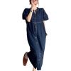imagechouyatou Womens Summer Puff Sleeve Button Down Midi Denim Dress Casual VNeck Jean Shift DressDark Blue